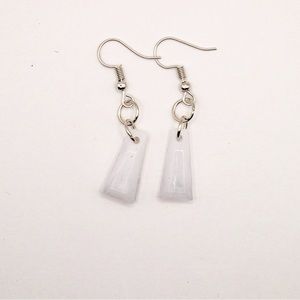 White Geometrical Resin Earrings 1/2” with Silver Hardware